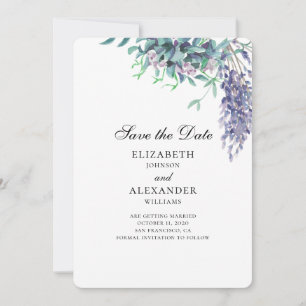 Purple and teal wedding. Floral save the date Invitation