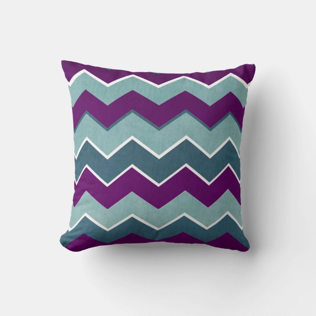 Purple and Teal Zig Zag Pattern Throw Pillow (Front)