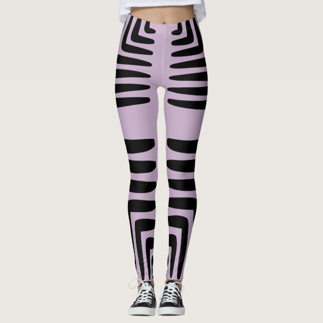Purple and Thick Black African Lines Leggings (Front)