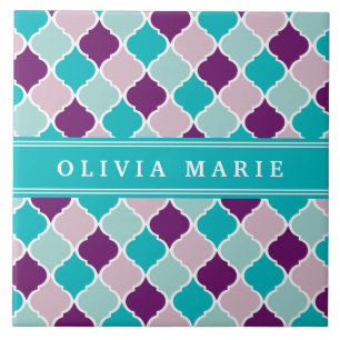 Purple and Turquoise Lattice Pattern with Name Tile