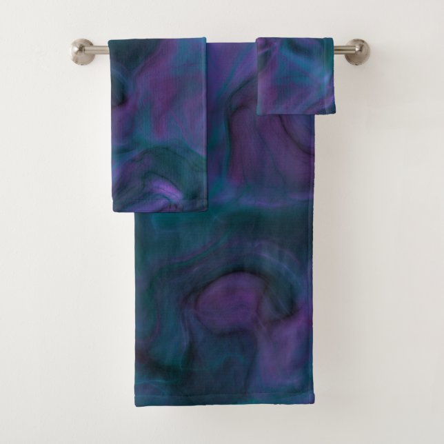 purple and turquoise Marble abstract Bath Towel Set (Insitu)