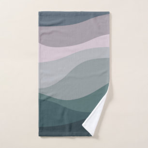 Purple and turquoise retro style waves decoration bath towel set