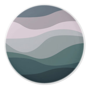 Purple and turquoise retro style waves decoration ceramic knob