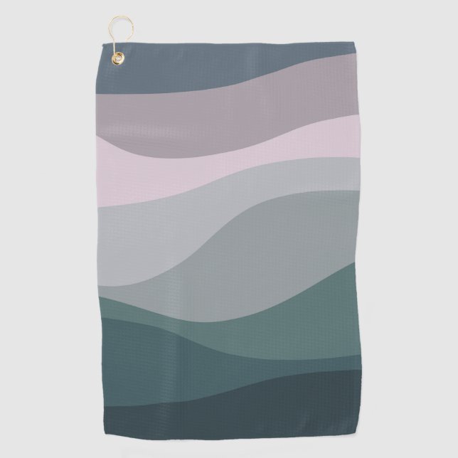 Purple and turquoise retro style waves decoration golf towel (Front)
