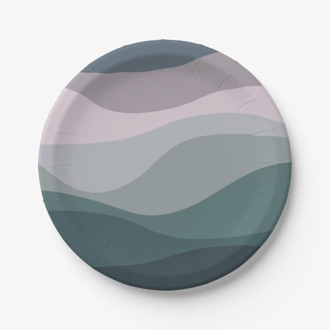 Purple and turquoise retro style waves decoration paper plate (Front)