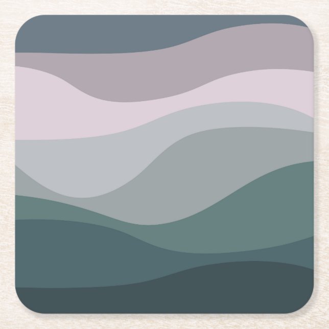 Purple and turquoise retro style waves decoration square paper coaster (Front)