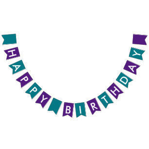 Purple and Turquoise Simple Happy Birthday Text Bunting Flags