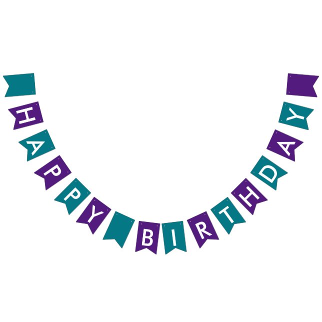 Purple and Turquoise Simple Happy Birthday Text Bunting Flags (All)