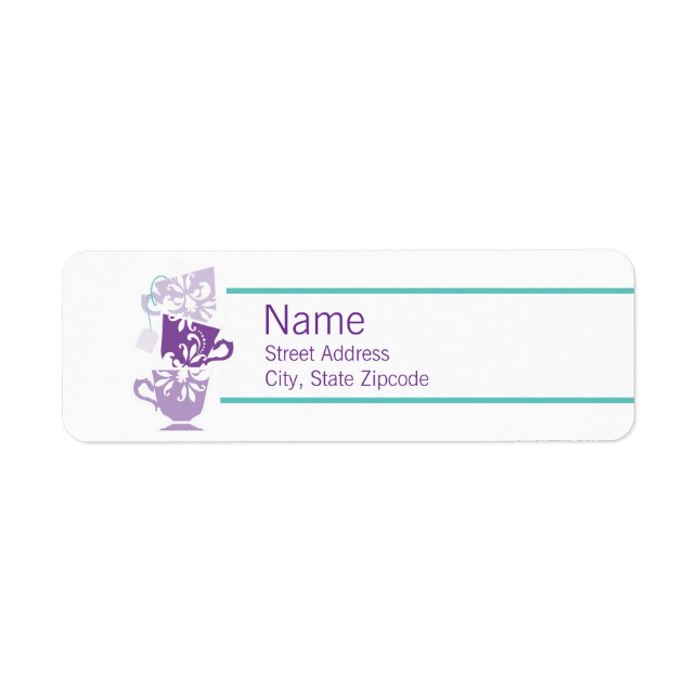 Purple and Turquoise Tea Return Address Label (Front)