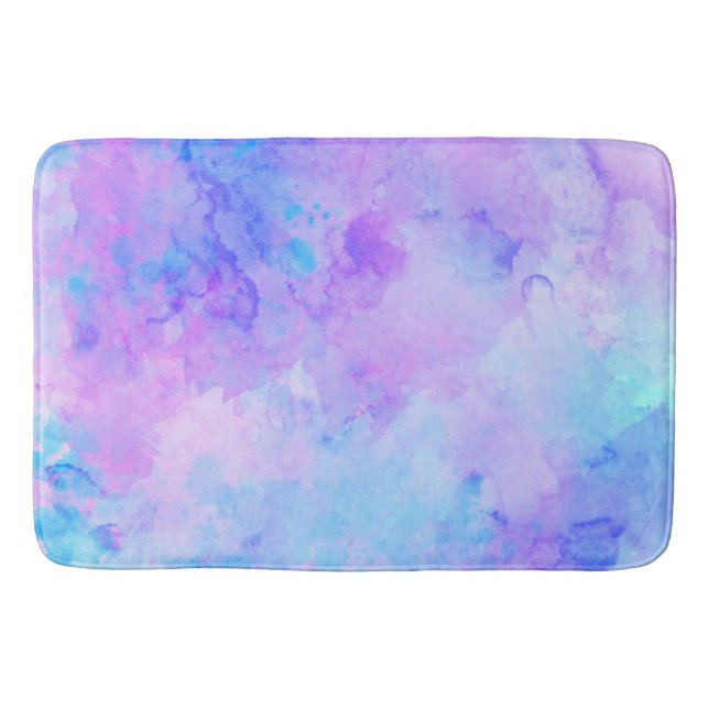 Purple and Turquoise Watercolor Splashes Bath Mat (Front)