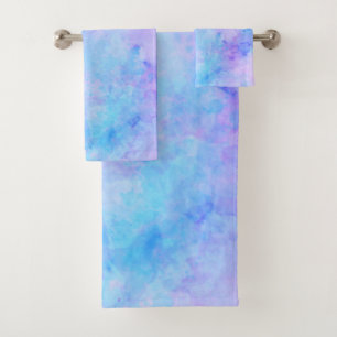 Purple and Turquoise Watercolor Splashes Bath Towel Set