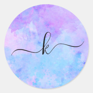 Purple and Turquoise Watercolor Splashes Classic Round Sticker