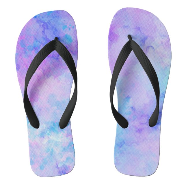 Purple and Turquoise Watercolor Splashes Flip Flops (Footbed)
