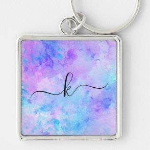 Purple and Turquoise Watercolor Splashes Keychain