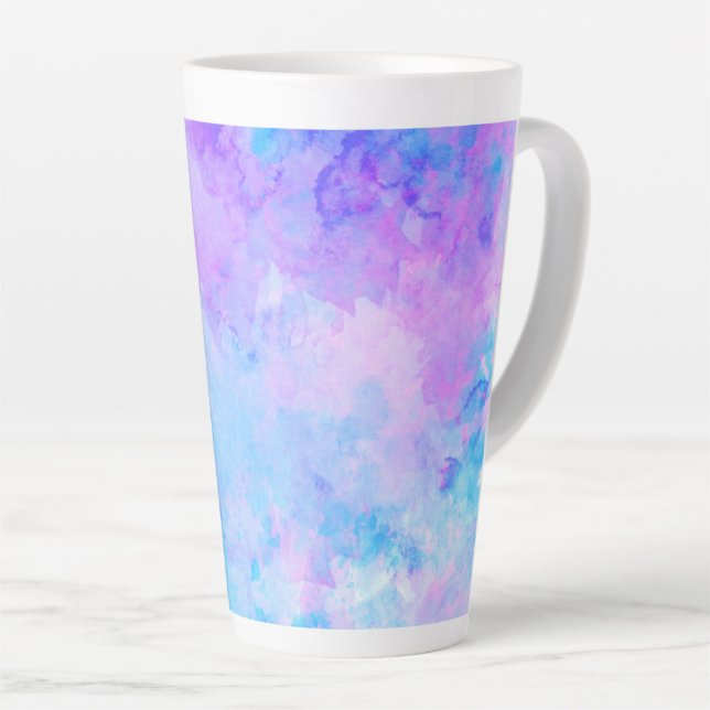 Purple and Turquoise Watercolor Splashes Latte Mug (Right Angle)