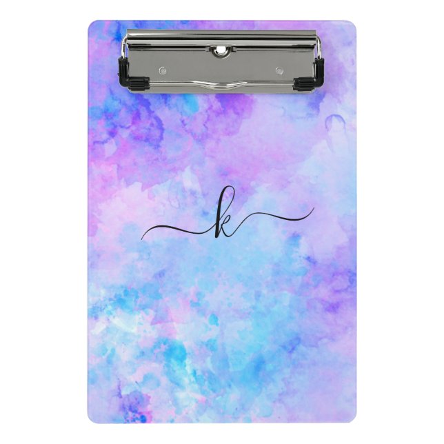 Purple and Turquoise Watercolor Splashes Mini Clipboard (Front)
