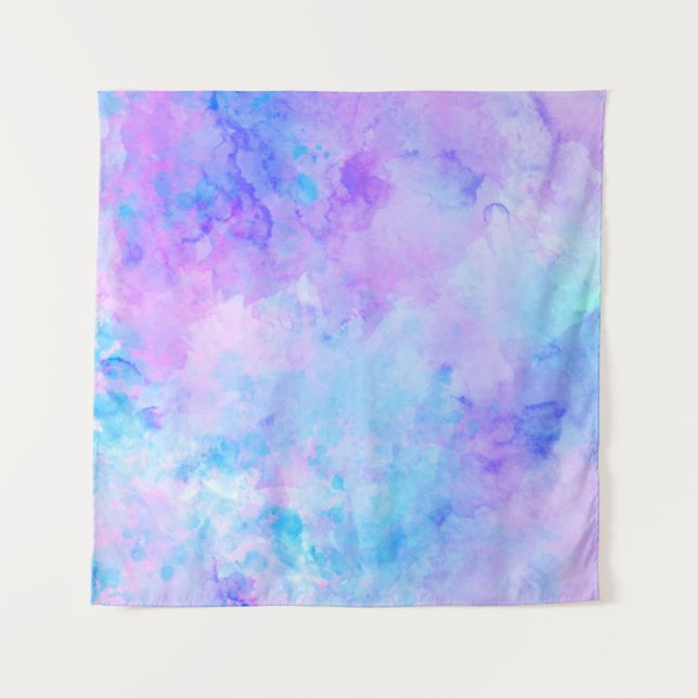 Purple and Turquoise Watercolor Splashes Tapestry (Front)