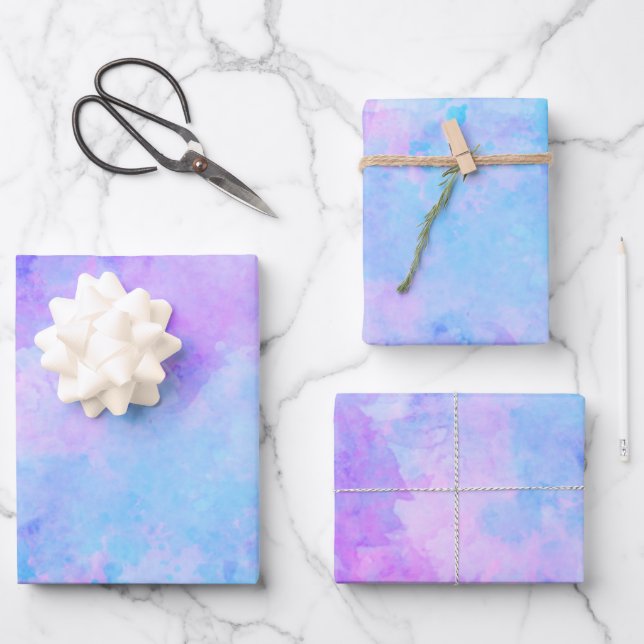 Purple and Turquoise Watercolor Splashes Wrapping Paper Sheet (Front)