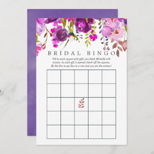 Purple and Violet Watercolor Bridal Shower Bingo Invitation