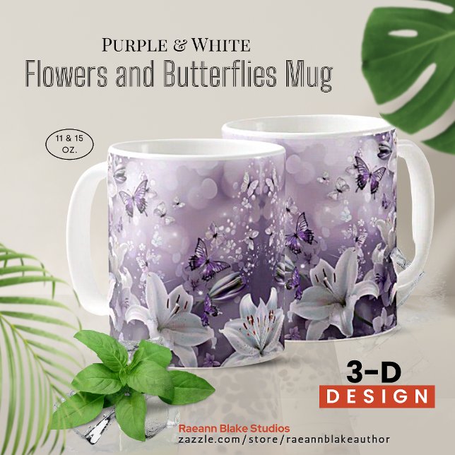 Purple and White 3-D Flowers and Butterflies Mug (Creator Uploaded)