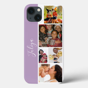 Purple and white 5 photo collage script iPhone 13 case