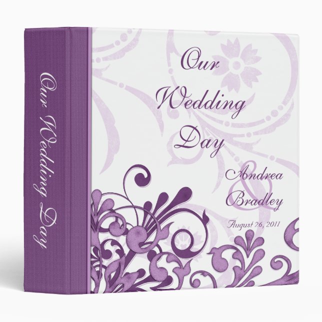 Purple and White Abstract Floral Wedding Binder (Front/Spine)