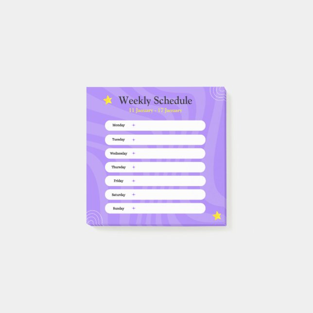 Purple and White Abstract Shapes Weekly Schedule Post-it Notes (Front)