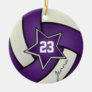 Purple and White All Star Volleyball Ceramic Ornament
