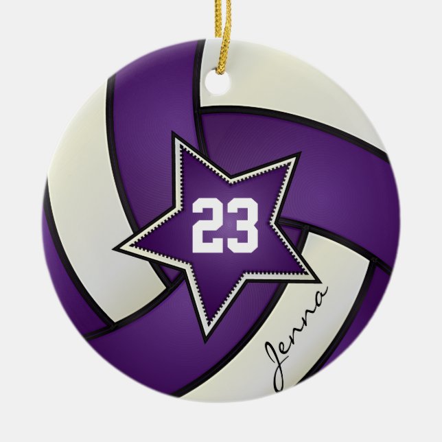 Purple and White All Star Volleyball Ceramic Ornament (Front)