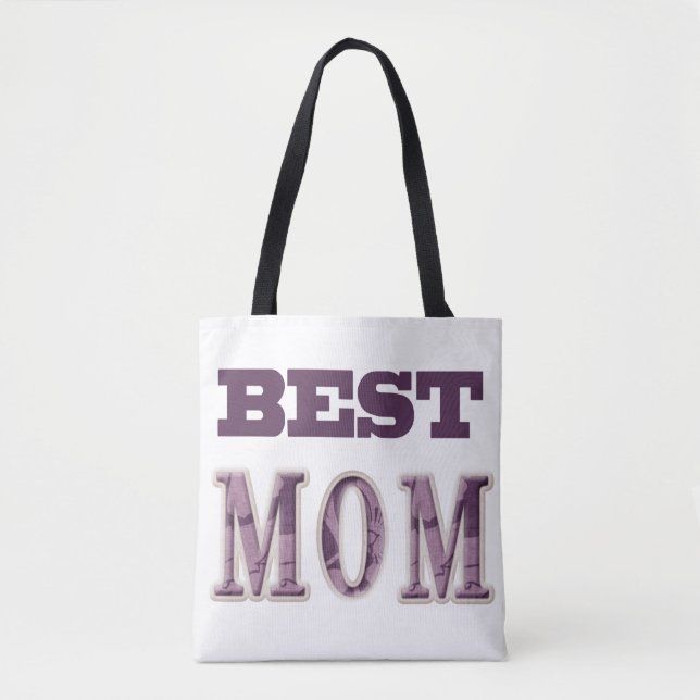 Purple and White Best Mom Design Tote Bag (Front)
