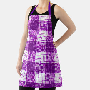 Purple and White Bold Checkered Plaid Design Apron