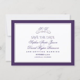Purple and White Border Evening Wedding  Save The Date
