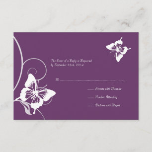 Purple and White Butterfly Wedding RSVP Card