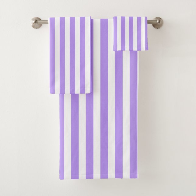 Purple and white candy stripes bath towel set (Insitu)
