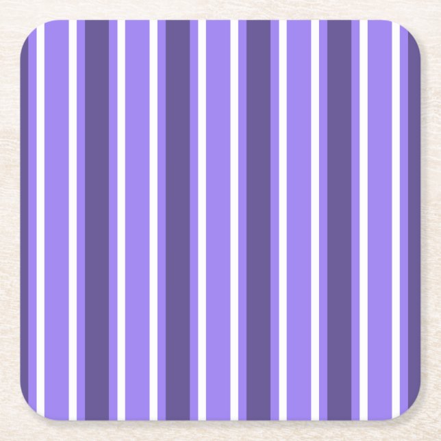 Purple and white candy stripes square paper coaster (Front)
