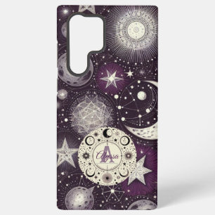 Purple and White Celestial Dreams: Moon and Stars Samsung Galaxy Case