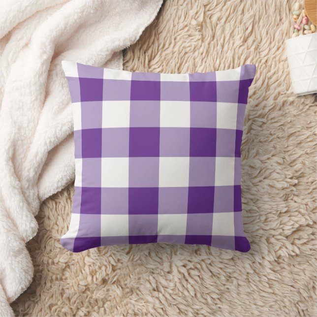 Purple And White Chequerboard Pattern Throw Pillow (Blanket)
