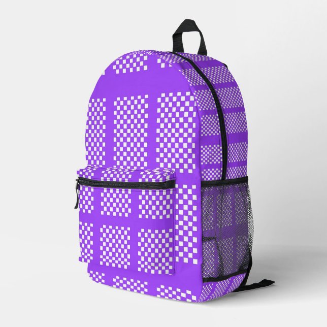 Purple and White Chequered Backpack (Back Corner Right)
