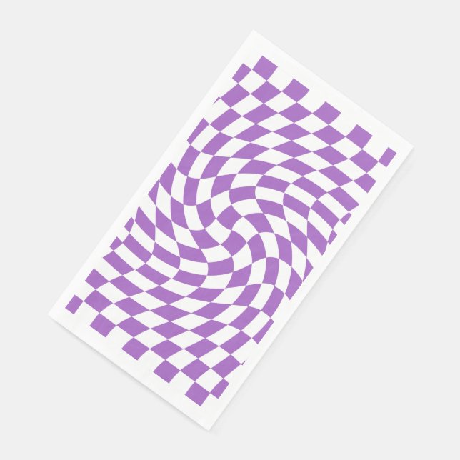 Purple and White Chequered Chequerboard Pattern Napkin (Corner)
