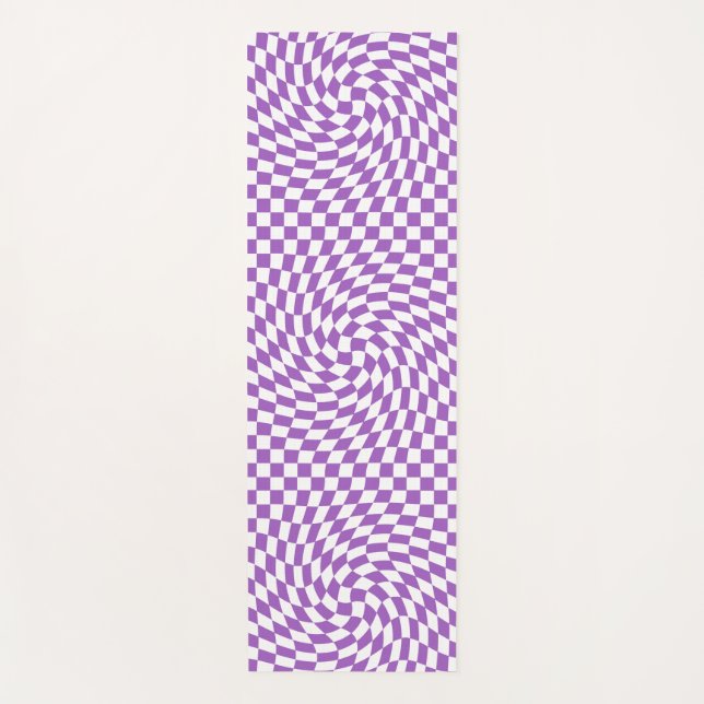 Purple and White Chequered Chequerboard Pattern   Yoga Mat (Front)