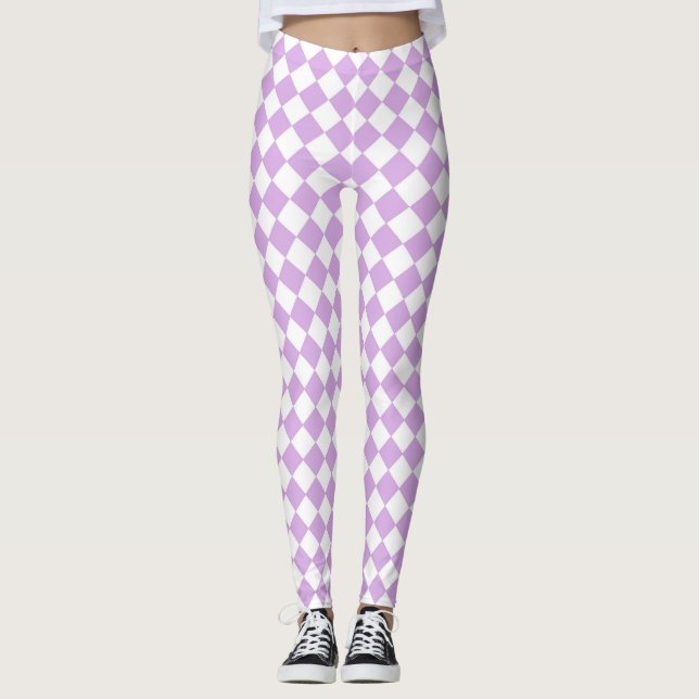 Purple and White Chequered Pattern Leggings (Front)