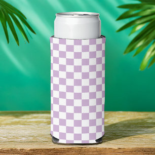 Purple and White Chequered Pattern Seltzer Can Cooler