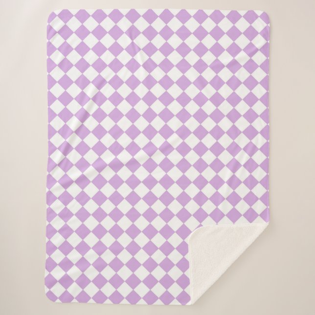 Purple and White Chequered Pattern Sherpa Blanket (Front)