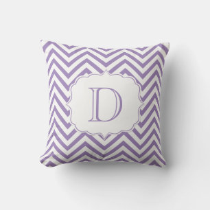 Purple and White Chevron Pattern Monogram Throw Pillow
