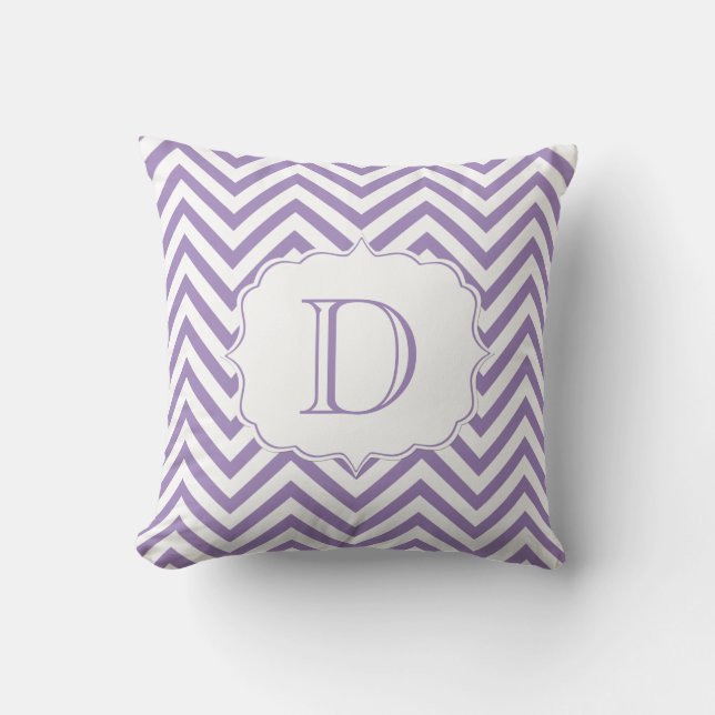 Purple and White Chevron Pattern Monogram Throw Pillow (Front)