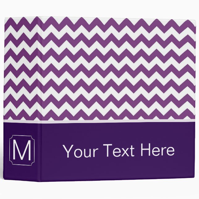 Purple and White Chevron Zigzag. Custom Monogram Binder (Front/Spine)