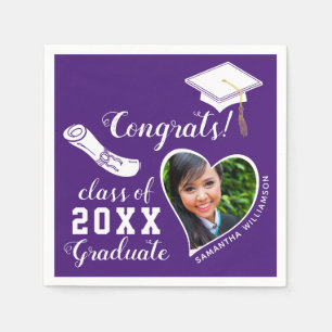 Purple and White Class 2024 Grad Photo Graduation Napkin
