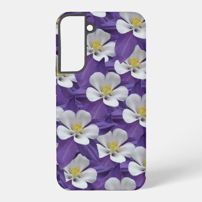 Purple and White Columbine Flower Pattern Samsung Galaxy S22+ Case (Back)