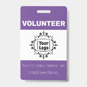 Purple and White Custom Logo Volunteer Worker ID Badge