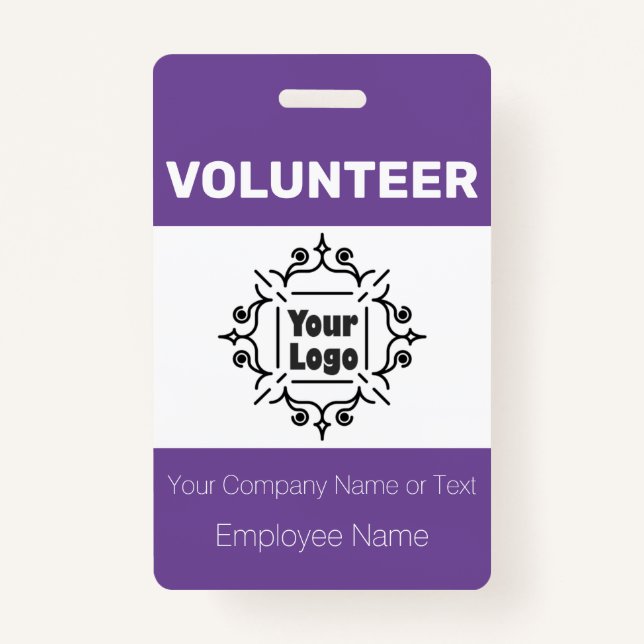 Purple and White Custom Logo Volunteer Worker ID Badge (Front)